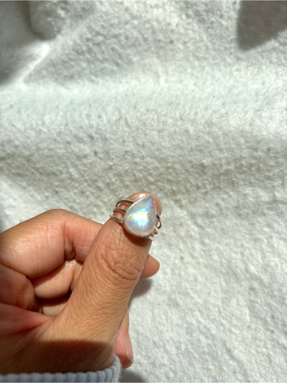 Sterling Silver Moonstone Teardrop Ring in White